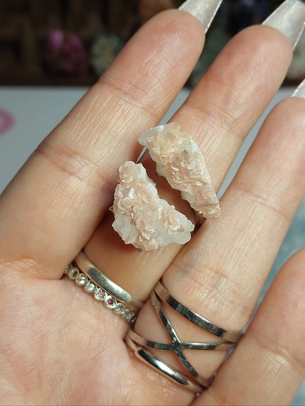 ⚒️ Romanian Rhodocrosite & Quartz Matrix Cluster Canyon Copper Specimen Ring